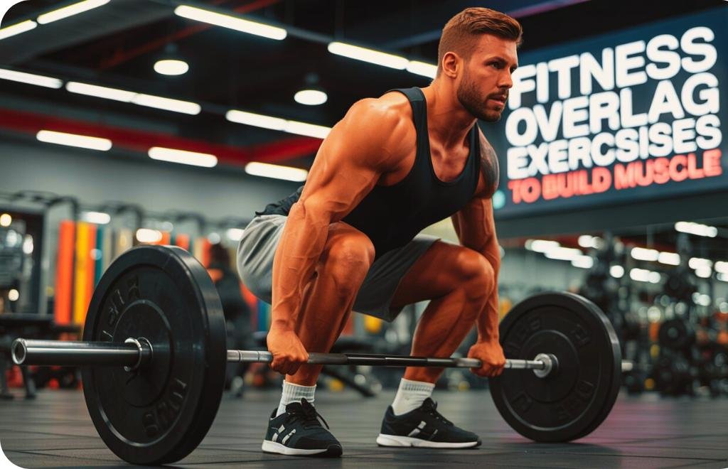 “Man lifting weights to build muscle.”